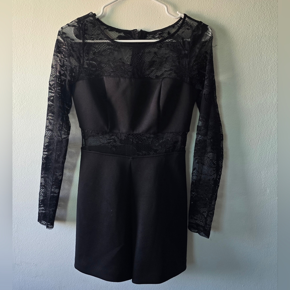 Guess Black Lace Long-Sleeve Dress